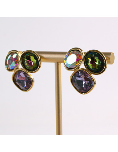 Kolczyki ZŁOTE 3 GUZIKI KOLOROWE  STAL...