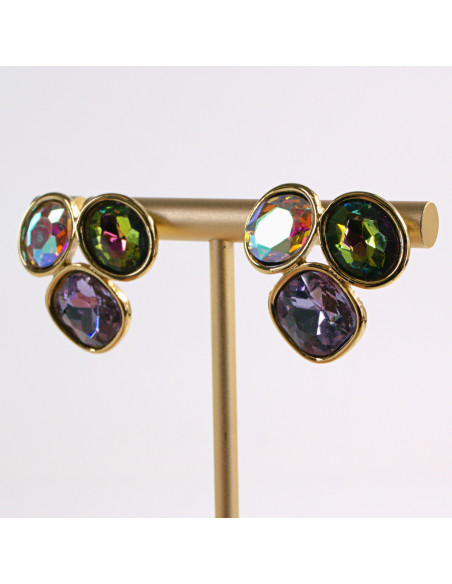 Kolczyki ZŁOTE 3 GUZIKI KOLOROWE  STAL CHIRURGICZNA LOLITA AKCESORIA