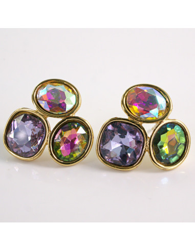 Kolczyki ZŁOTE 3 GUZIKI KOLOROWE  STAL...