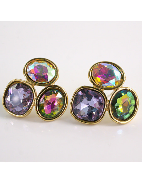 Kolczyki ZŁOTE 3 GUZIKI KOLOROWE  STAL CHIRURGICZNA LOLITA AKCESORIA