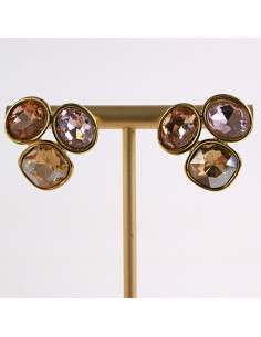 Kolczyki ZŁOTE 3 GUZIKI ODCIENIE RÓŻU STAL CHIRURGICZNA...