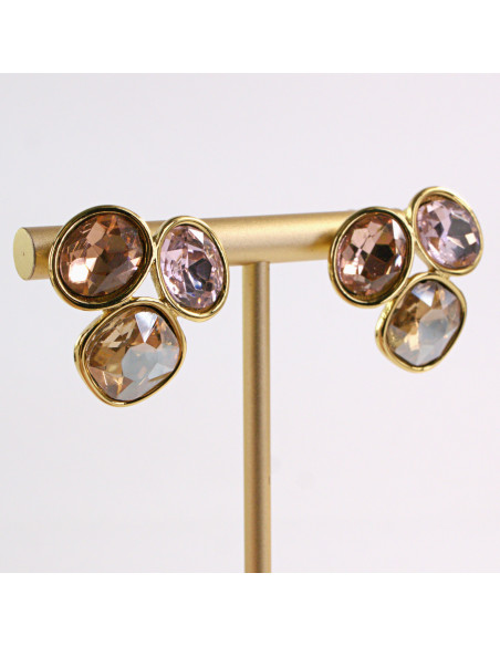 Kolczyki ZŁOTE 3 GUZIKI ODCIENIE RÓŻU STAL CHIRURGICZNA LOLITA AKCESORIA