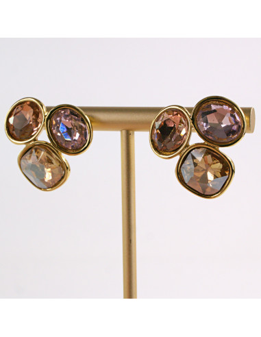 Kolczyki ZŁOTE 3 GUZIKI ODCIENIE RÓŻU STAL...