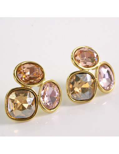 Kolczyki ZŁOTE 3 GUZIKI ODCIENIE RÓŻU STAL...