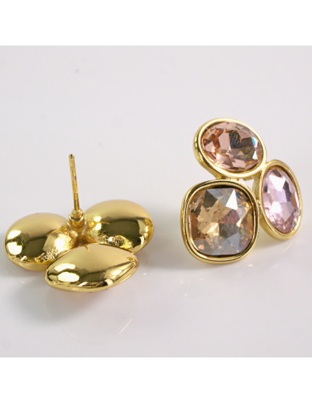 Kolczyki ZŁOTE 3 GUZIKI ODCIENIE RÓŻU STAL CHIRURGICZNA LOLITA AKCESORIA