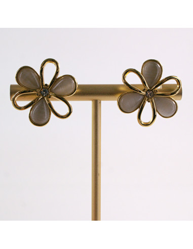 Kolczyki ZŁOTE KWIAT ECRU KWIATEK STAL...