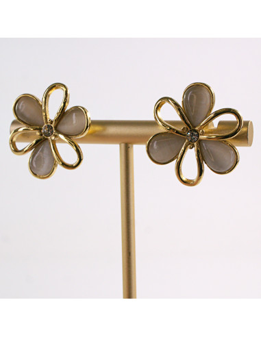 Kolczyki ZŁOTE KWIAT ECRU KWIATEK STAL...