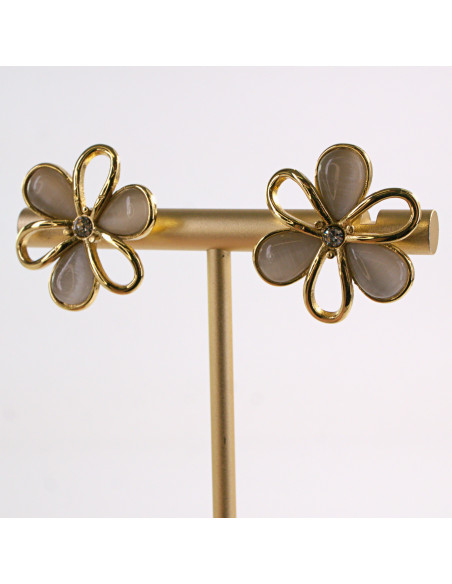 Kolczyki ZŁOTE KWIAT ECRU KWIATEK STAL CHIRURGICZNA LOLITA AKCESORIA