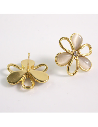 Kolczyki ZŁOTE KWIAT ECRU KWIATEK STAL...