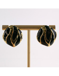 Kolczyki ZŁOTE ROMBY CZARNE CIEKNĄCE STAL CHIRURGICZNA... 2