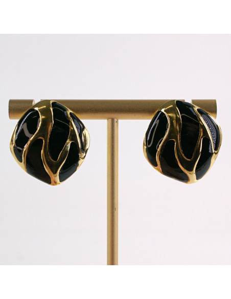 Kolczyki ZŁOTE ROMBY CZARNE CIEKNĄCE STAL CHIRURGICZNA LOLITA AKCESORIA