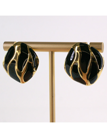 Kolczyki ZŁOTE ROMBY CZARNE CIEKNĄCE STAL CHIRURGICZNA LOLITA AKCESORIA