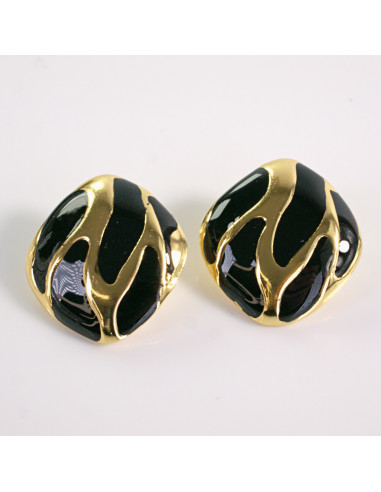 Kolczyki ZŁOTE ROMBY CZARNE CIEKNĄCE STAL...