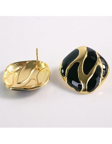 Kolczyki ZŁOTE ROMBY CZARNE CIEKNĄCE STAL...