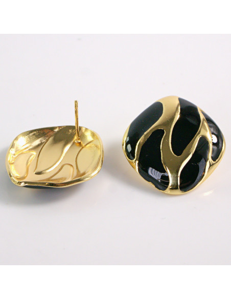 Kolczyki ZŁOTE ROMBY CZARNE CIEKNĄCE STAL CHIRURGICZNA LOLITA AKCESORIA