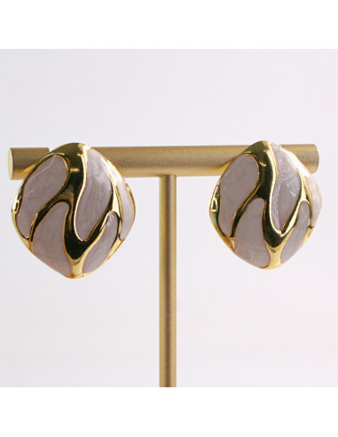 Kolczyki ZŁOTE ROMBY ECRU CIEKNĄCE STAL...