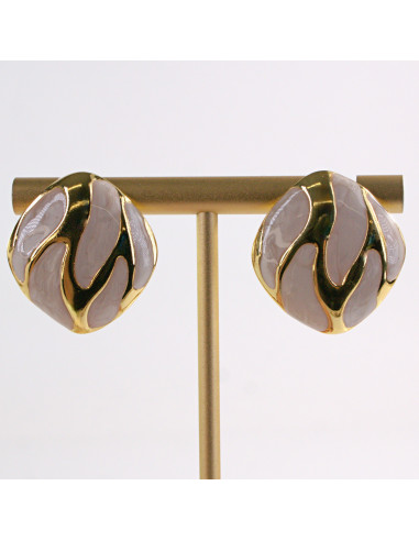 Kolczyki ZŁOTE ROMBY ECRU CIEKNĄCE STAL...