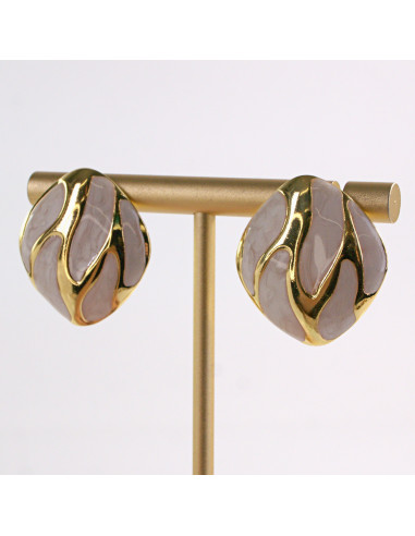 Kolczyki ZŁOTE ROMBY ECRU CIEKNĄCE STAL...