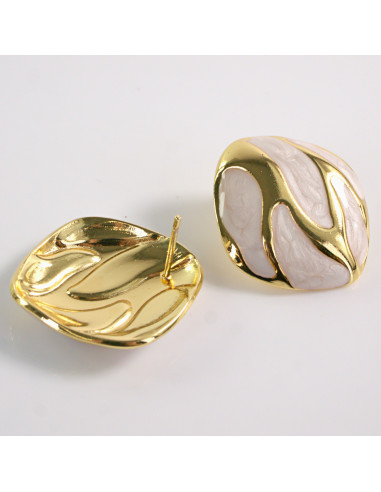 Kolczyki ZŁOTE ROMBY ECRU CIEKNĄCE STAL...