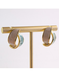 Kolczyki ZŁOTE LISTKI BEŻOWO-NIEBIESKIE STAL CHIRURGICZNA...