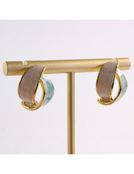 Kolczyki ZŁOTE LISTKI BEŻOWO-NIEBIESKIE STAL CHIRURGICZNA LOLITA AKCESORIA