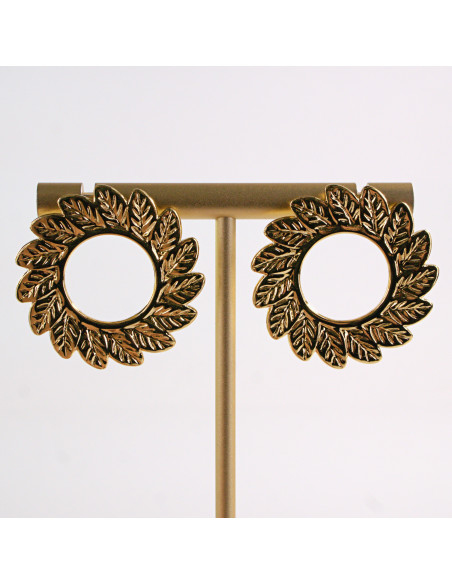 Kolczyki ZŁOTE LISTKI KOŁO OKRĄG STAL CHIRURGICZNA LOLITA AKCESORIA