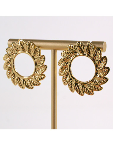 Kolczyki ZŁOTE LISTKI KOŁO OKRĄG STAL...