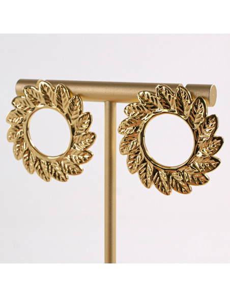 Kolczyki ZŁOTE LISTKI KOŁO OKRĄG STAL CHIRURGICZNA LOLITA AKCESORIA