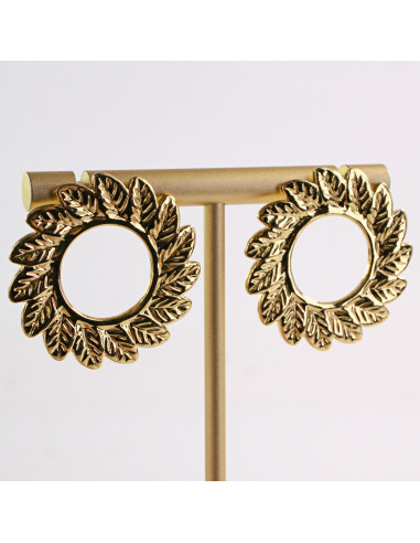 Kolczyki ZŁOTE LISTKI KOŁO OKRĄG STAL...
