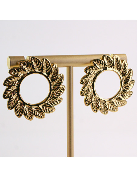 Kolczyki ZŁOTE LISTKI KOŁO OKRĄG STAL CHIRURGICZNA LOLITA AKCESORIA