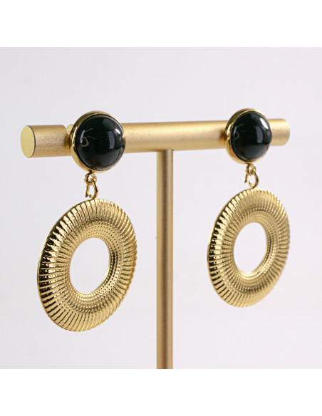 Kolczyki ZŁOTE WISZĄCE KÓŁKO CZARNY STAL CHIRURGICZNA LOLITA AKCESORIA
