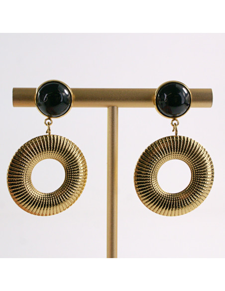 Kolczyki ZŁOTE WISZĄCE KÓŁKO CZARNY STAL CHIRURGICZNA LOLITA AKCESORIA