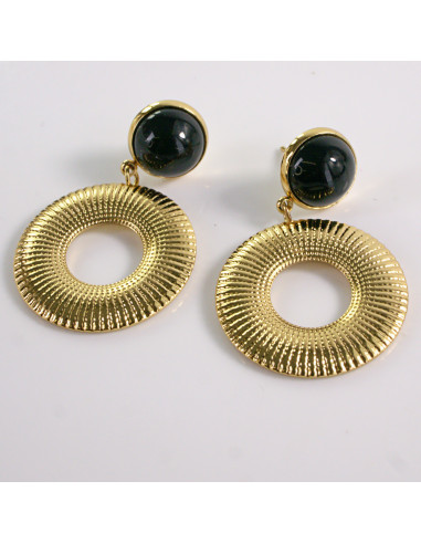 Kolczyki ZŁOTE WISZĄCE KÓŁKO CZARNY STAL...