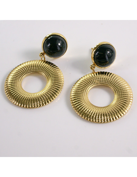 Kolczyki ZŁOTE WISZĄCE KÓŁKO CZARNY STAL CHIRURGICZNA LOLITA AKCESORIA