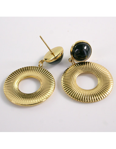 Kolczyki ZŁOTE WISZĄCE KÓŁKO CZARNY STAL...