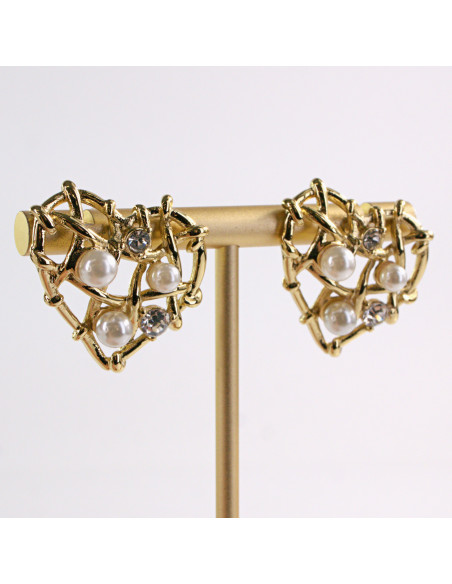 Kolczyki ZŁOTE SERCE PERŁA STAL CHIRURGICZNA LOLITA AKCESORIA