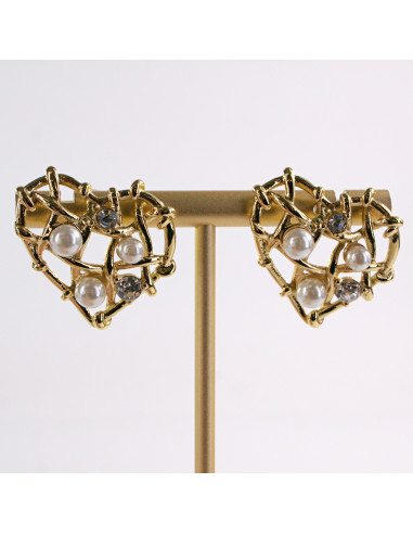 Kolczyki ZŁOTE SERCE PERŁA STAL CHIRURGICZNA...