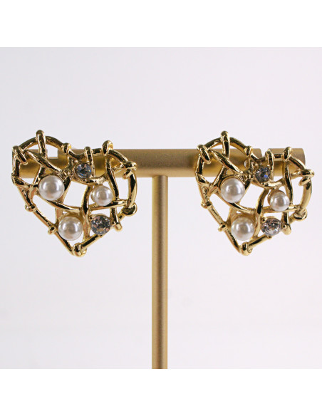 Kolczyki ZŁOTE SERCE PERŁA STAL CHIRURGICZNA LOLITA AKCESORIA