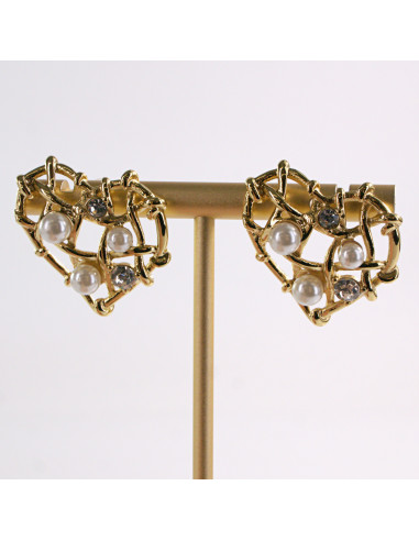 Kolczyki ZŁOTE SERCE PERŁA STAL CHIRURGICZNA...