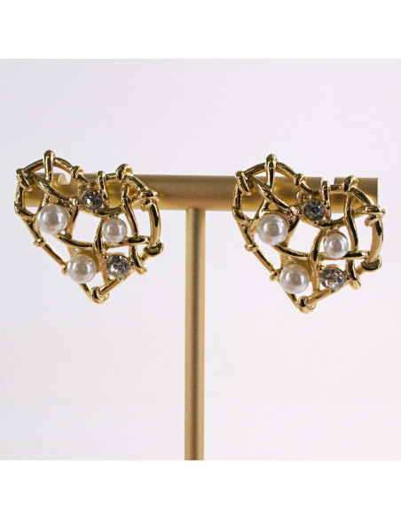 Kolczyki ZŁOTE SERCE PERŁA STAL CHIRURGICZNA LOLITA AKCESORIA