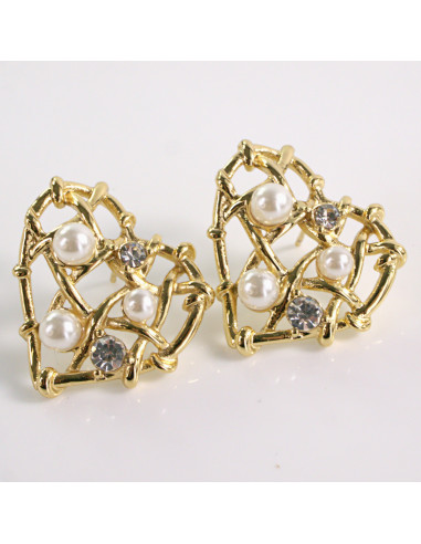 Kolczyki ZŁOTE SERCE PERŁA STAL CHIRURGICZNA...