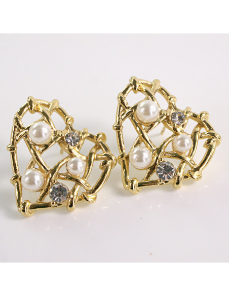 Kolczyki ZŁOTE SERCE PERŁA STAL CHIRURGICZNA LOLITA AKCESORIA