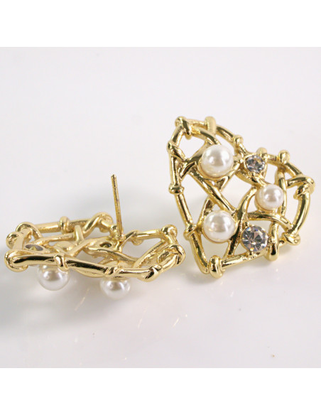 Kolczyki ZŁOTE SERCE PERŁA STAL CHIRURGICZNA LOLITA AKCESORIA