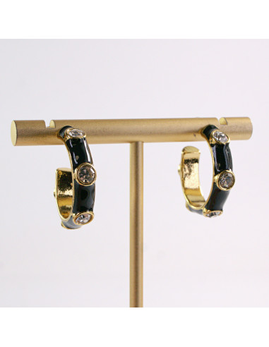 Kolczyki ZŁOTE CZARNY OKRĄG CYRKONIA STAL...