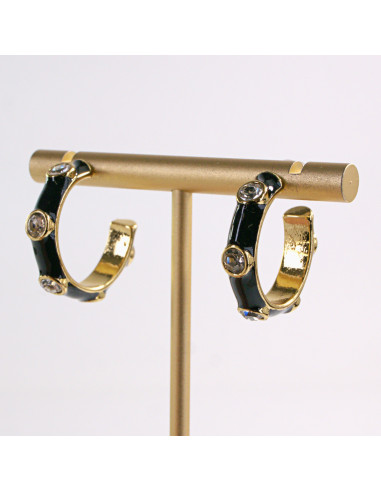 Kolczyki ZŁOTE CZARNY OKRĄG CYRKONIA STAL...