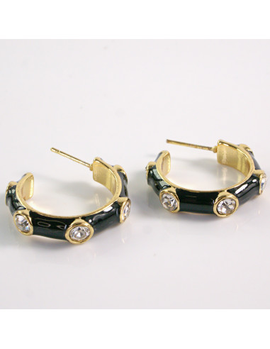 Kolczyki ZŁOTE CZARNY OKRĄG CYRKONIA STAL...