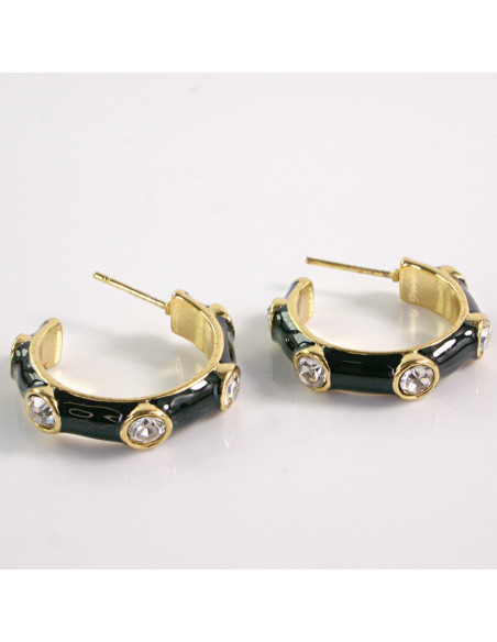 Kolczyki ZŁOTE CZARNY OKRĄG CYRKONIA STAL CHIRURGICZNA LOLITA AKCESORIA