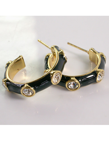 Kolczyki ZŁOTE CZARNY OKRĄG CYRKONIA STAL...