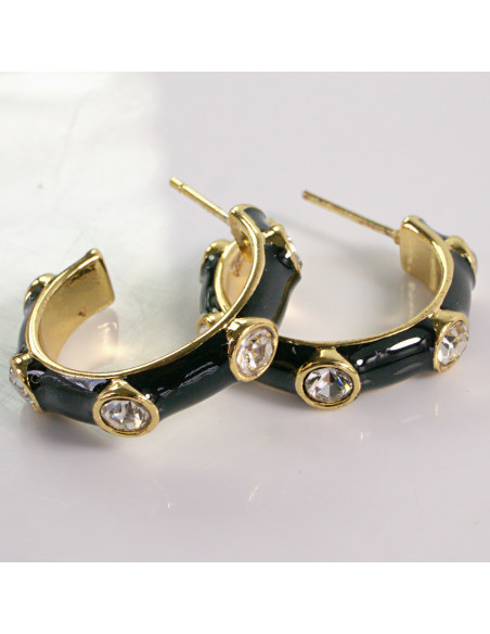 Kolczyki ZŁOTE CZARNY OKRĄG CYRKONIA STAL CHIRURGICZNA LOLITA AKCESORIA