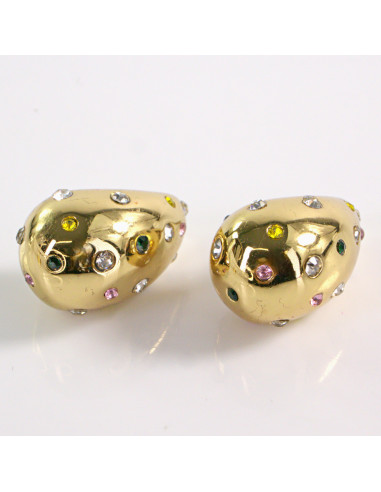 Kolczyki ZŁOTE ŁEZKI KOLOROWE KAMIENIE STAL...